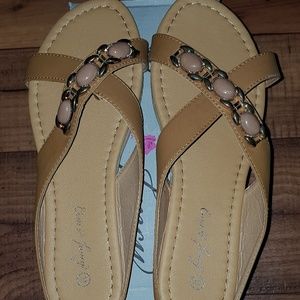 Camel embellished slip-on sandal